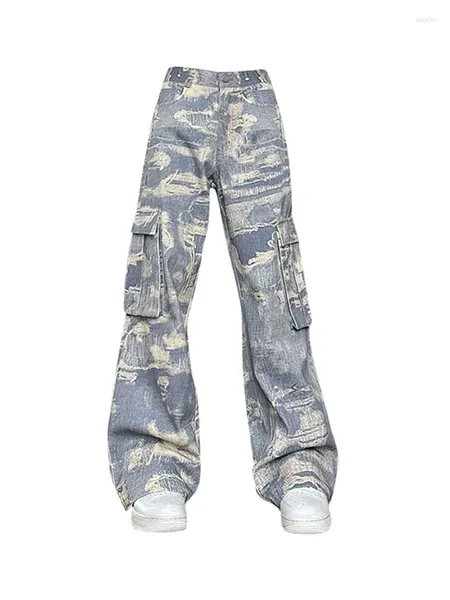 Jeans Femme Japonais Streetwear Tie Dyed Cargo Pantalon Harajuku Mode Baggy Large Hiphop Chic Bleu Lâche Casual Pantalon Long Clubwear