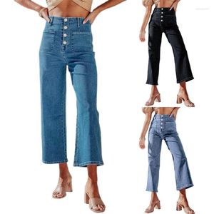 Jeans pour femme Jean Capris pour femme jambe large extensible taille haute Crop Denims Pant
