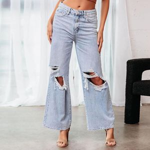 Jeans pour femmes Pantalons en jean pour femmes Long Bouton de mode Taille haute Poche Élastique Trou Vestes avec capuche