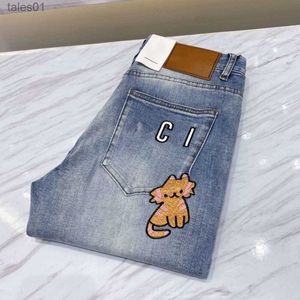 Damesjeans jeans designer broek mode kitten letter borduurwerk cartoon grafische broek luxe rechte denim broek 240304