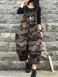 Jean femme jean mode rétro Camouflage Denim salopette sans manches printemps jarretelle combinaison Harem 240304
