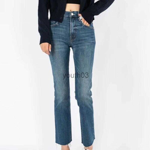 Jeans femme Jeans mère automne hiver taille haute broderie Micro-évasé recadrée 240304