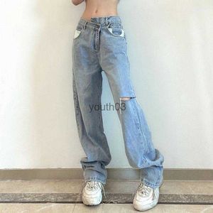 Jeans para mujer Jeans Moda Estética Pierna Asimétrica Pantalones de mezclilla Corte Agujero Moda 240304