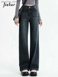 Jeans de mujer Jielur estilo americano vintage sueltos mujeres jeans nuevo color sólido cintura alta delgado verano femenino pantalones de pierna ancha moda streetwear q230901