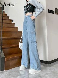 Damesjeans Jielur Retro American Autumn Loose Jeans Light Blue High Taille Casual Woman Jeans Fashion Strt Basic rechte been broek Y240422