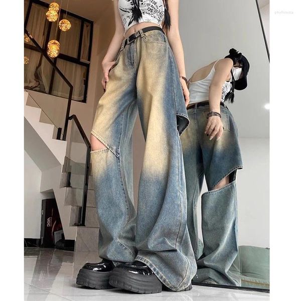 Jeans pour femmes JMPRS American Hole Streetwear Femmes High Waist Hip Hop Loose Denim Tableau Vintage décontracté HARAJUKU BF PANTAL LEG LAG