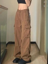 Jeans pour femmes JMPRS Hip Hop Femmes Y2K Lâche Baggy Denim Pantalon Streetwear 90S Taille haute Poches Vintage Pantalon marron
