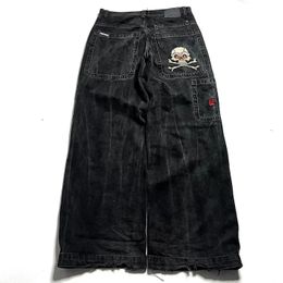 Damesjeans JNCO Gothic retro schedelpatroon zwarte hoge taille jeans voor mannen en vrouwen casual wijde pijpen denim broek Harajuku losse broek 231211