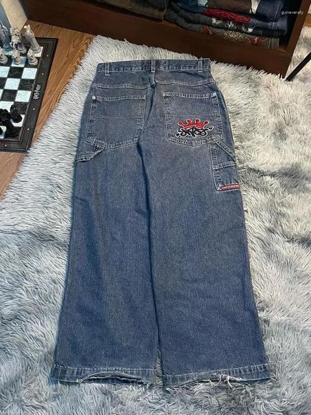 Jeans pour femmes Jnco High Street Hip Hop Crown Motif Pantalon brodé Hommes Femmes Streetwear Harajuku Taille Pantalon droit