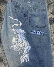 Damen Jeans JNCO Jeans Y2K Harajuku Hip Hop Tiger Graphic Goth Retro Blau Baggy Jeans Denim Hosen Männer Frauen Gothic Hohe Taille Breite Hose J231226