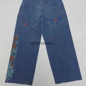 Jeans pour femmes JNCO Grand motif imprimé lettre broderie bleu rétro Y2K Baggy taille haute lavé pantalon droit éphémère