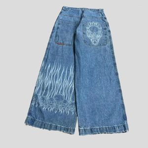 Jeans pour femmes JNCO Y2K Hip Hop Big Pocket Large Skull Print Baggy Bleu Vintage Taille Haute Denim Pantalon Homme Large Jambe