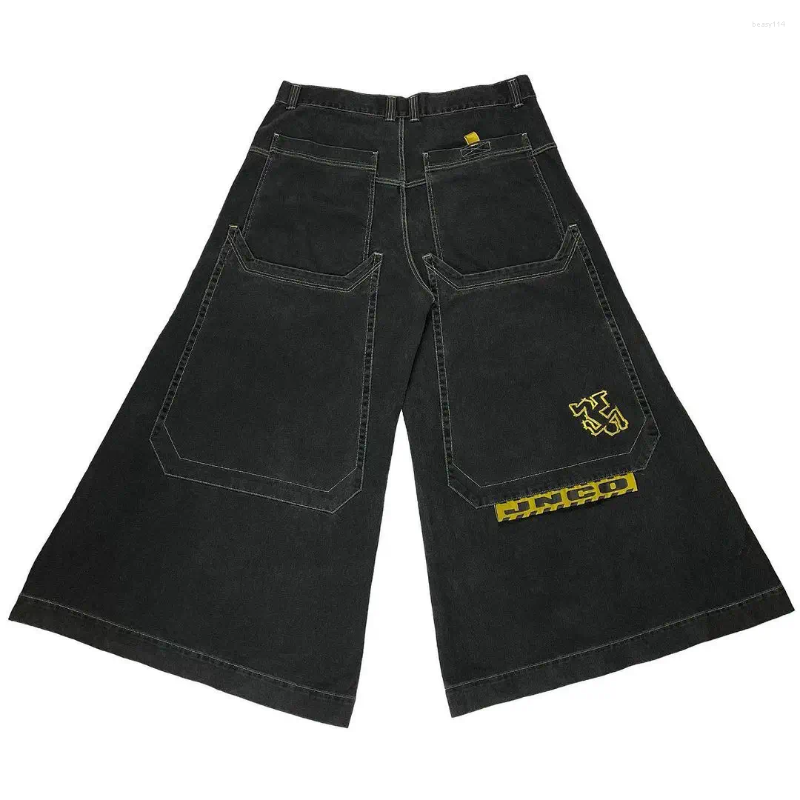 Женские джинсы JNCO Y2K Мужские женские Harajuku Хип-хоп Карманные мешковатые черные брюки Готические широкие брюки с высокой талией Уличная одежда
