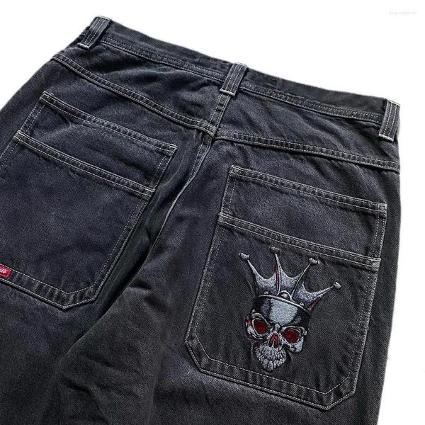 Jeans pour femmes JNCO Y2K Street Hip Hop Skull Brodé Baggy Vintage Taille Haute Denim Pantalon Homme Large Jambe