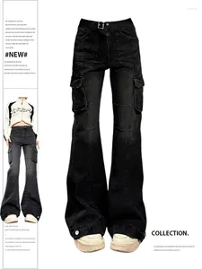 Jeans pour femmes jrjl pantalon cargo noir femme 2024 mode vintage plus qu'un streetwear de poche en ligne droite