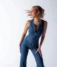 Dames Jeans Jumpsuit Rits Streetwear Bretels Zomer Broek Onesis Slim Fit Mode Hoge Taille Denim Cowboy Broek Backless