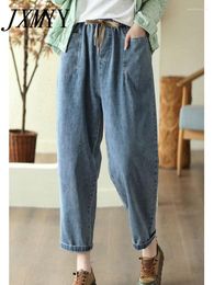 Vrouwen Jeans JXMYY 2023 Lente En Zomer Mode Toevallige Eenvoudige Lace-Up Elastische Taille Haren Broek Vrouwen Gewassen Lean