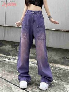 Jeans Femmes Jyate Purple Baggy Jeans Femmes Y2k Taille Haute Dégradé Couleur Lavé Cargo Pantalon Mopping Droit Denim Pantalon Streetwear Q230904