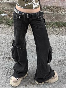 Jeans femme Kalevest Y2K Cargo pantalon noir Vintage femmes arrivent taille basse gothique Rave tenues poches pantalons pour femme