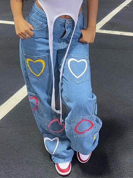 Pantalones vaqueros de mujer Kalevest Y2K High Street Baggy Blue Gyaru Denim cintura Hippie ropa pantalones de mujer trajes Rave bolsillos pantalón 2023