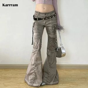 Jeans pour femmes Karrram Vintage Cargo Flare Pantalon Punk Bell Bottom Cyber Y2k Jambe Large Grunge Esthétique Pantalon En Détresse 231102