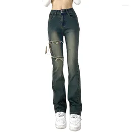 Jeans féminins kayotuas femmes hautes taies en jean bouton de pantalon droit occasionnel de mode chic dames vintage rétro fond