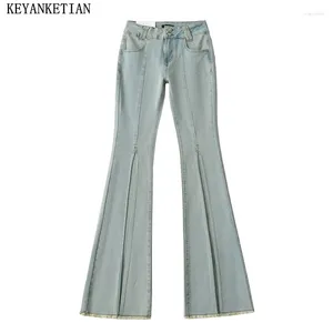 Jeans pour femmes Keyanketan lance de basses en bas de baisse de baisse des bas de la cloche rétro