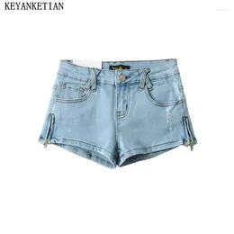 Dames jeans keyanketian lancering zipper low-rise magere denim shorts street street style decoratie zacht stretch