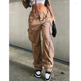 Jeans pour femmes Kaki Denim Salopette Femmes Lâche Mode Multi Poche Streetwear Décontracté Été Maman Pantalon 2023 Dames