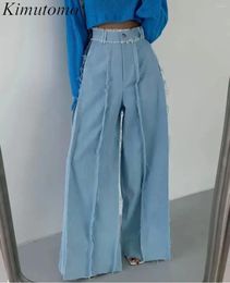 Jeans pour femmes kimutomo vintage lâche design solide de conception de la jambe large femme occasionnelle hauteur épissage simple pantalon de jean polyvalent simple