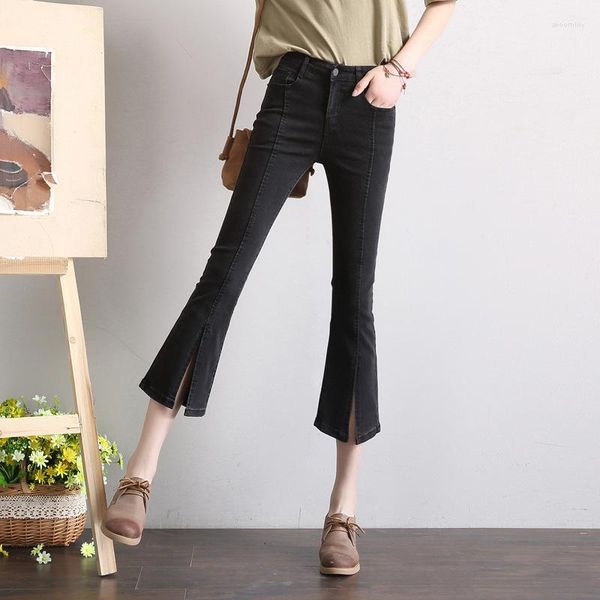 Jeans para mujer KL1279 Moda Flaco Damas Flare Pantalones Black Vent High Cintura Pantalones Mujeres Tobillo Longitud Denim