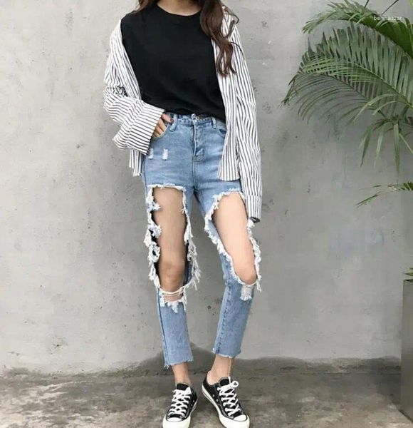 Jean pour femmes Knee Hole Ripped Cool Skinny Crayon Pant Girl Sexy Sexy Denim Femme Détroite Pantal