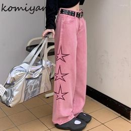 Damesjeans Komiyama sterrenprint denim broek Vintage zakken Rechte Y2K streetwear hoge taille broek Herfst persoonlijkheid bodems