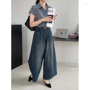 Jeans pour femmes Corée Heavy Retro Soft Denim Pantalon à jambes larges Taille haute Mince Mode Lâche Droite