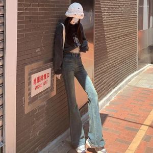 Damesjeans Koreaanse Elasticiteit Skinny Uitlopende Sexy Mid Taille Slanke Retro Blauwe Denim Broek Vrouwelijke High Street Boot Cut Broek