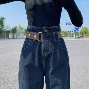 Jeans femme mode coréenne bleu Slouchy Baggy femmes taille haute ceinture pantalon femme copains filles lâche Haren De