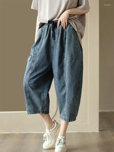 Jeans pour femmes mode coréenne classique pantalon en Denim ample dames décontracté Vintage taille élastique sarouel vêtements lavés
