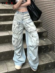 Jeans féminins coréens mode Mid Rise Jeans Womens y2k 2024 Nouveau jean rétro à mi-hauteur et T-shirt multi-poche jeans y240408
