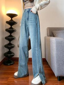 Jeans pour femmes mode coréenne S-2XL rétro bleu fourchette cloche bas printemps automne taille haute denim pantalon classique lavé femmes pantalons
