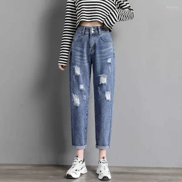 Pantalones vaqueros para mujer Ropa de calle coreana Ripped Capris Mujeres Y2K Casual Loose Denim Harem Pantalones Vintage Baggy Beggar Vaqueros Primavera Pantalones