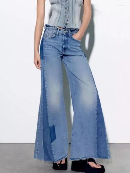 Jeans pour femmes Style coréen 2023 femmes mode Denim Patchwork pantalon à jambes larges Cool Girl lâche haute rue