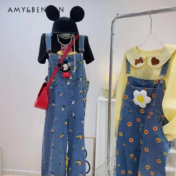 Jeans pour femmes Korean Style 2024 Design Niche Niche Fashion Cartoon Panton de suspension Denim Pantalons de jean imprimé