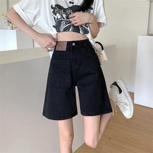 Jeans para mujeres pantalones cortos de mezclilla de estilo coreano para mujeres y2k moda negros de cintura alta recta vintage holgado casual