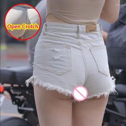 Jeans pour femmes Style coréen femme ouvert entrejambe pantalon avec fermetures à glissière cachées Mini court Sexy Y2K Push Up Booty levage sans entrejambe culotte Club