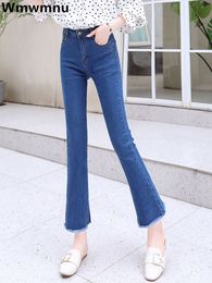 Jeans da donna Coreano Estate Vita alta Jeans a zampa sottile Donna Casual Elegante Lunghezza alla caviglia Pantaloni in denim Dolce Vaqueros Stretch Jeansy Pantalones 230519