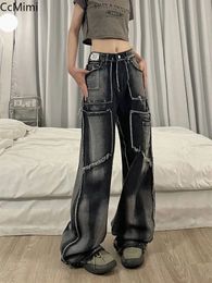 Damesjeans Koreaanse versie van high street Vibe street pocket niche design sense jeans rechte buis losse casual broek voor mannen en vrouwen y2k 231124