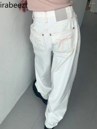 Jeans féminins Version coréenne de la broderie de street broderie pantalon imprimé de poche pantalon de la jambe droite en chinois en Chine en porcelaine