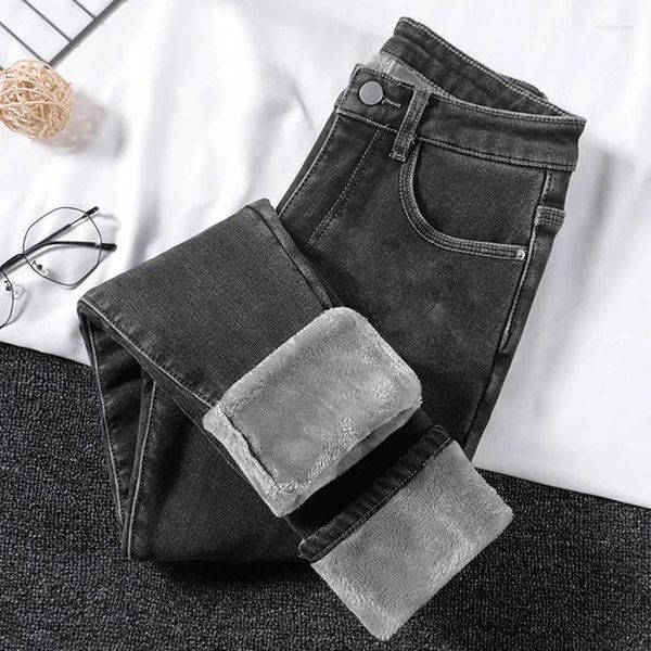 Versión coreana de jeans para mujeres Pantalones de lápiz de lápiz de cintura alta en invierno.