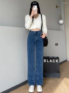 Jeans pour femmes coréen vintage streetwear noir taille haute droite pantalon large femme mode y2k pantalon en denim lâche femal