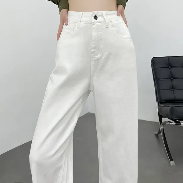 Jeans pour femmes coréennes femmes denim design lavé lâche taille haute droite rose blanc bleu street wear pantalon dames